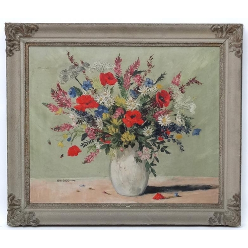 62 - Elizabeth Bridge (1912-1996), Oil on canvas, palette knife, Still life of Native Wild flowers in a v... 