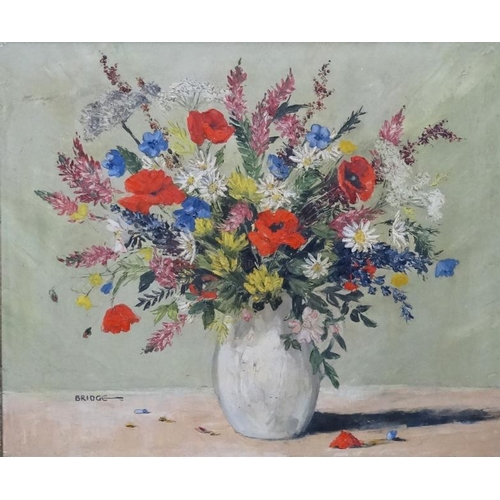 62 - Elizabeth Bridge (1912-1996), Oil on canvas, palette knife, Still life of Native Wild flowers in a v... 