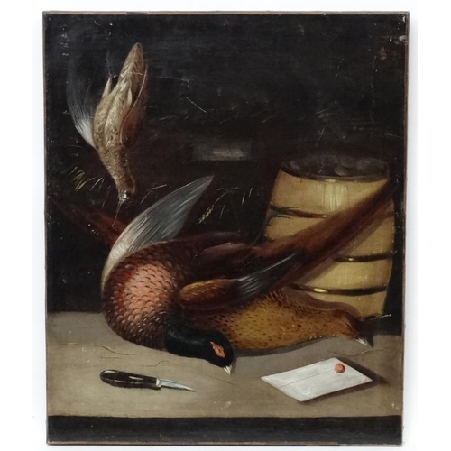 64 - XIX Continental School, Oil on canvas, Still life of a Snipe , brace of Pheasants etc. 23 3/4 x 19 3... 