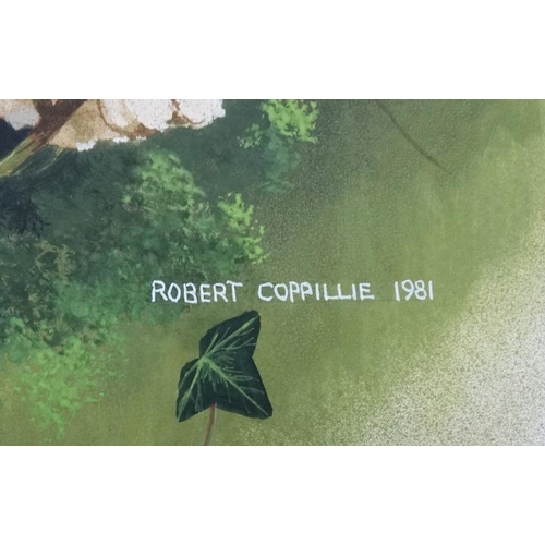 68 - Robert J Coppillie (1951-?) Wildlife , Watercolour, A Wren singing whilst stood on a log, Signed and... 