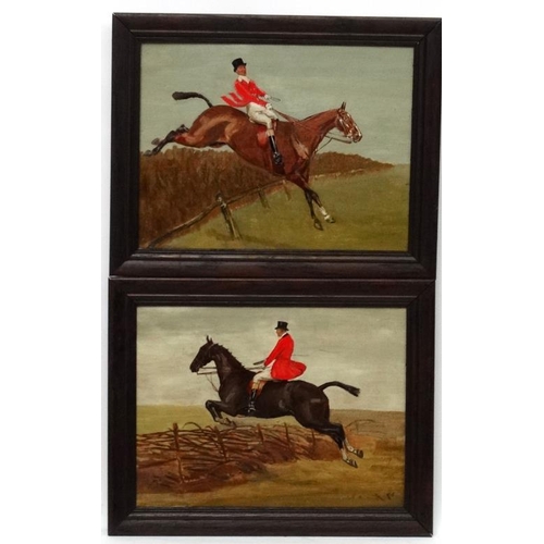 72 - Manner of George Wright (1860-1942), Equine School, Oil on canvas, a pair of hunting scenes, Over th... 