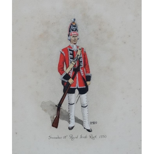 80 - Colonel Philip Henry Smitherman (1910-1982) Military School, Watercolour x 3, Military studies, unif... 