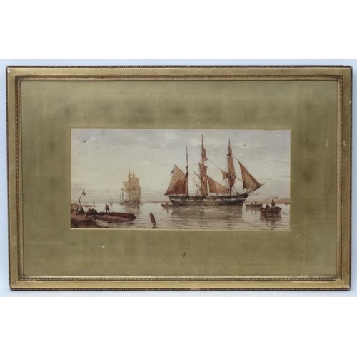 90 - Richard Henry Nibbs (1816-1893) Marine School, Watercolour, Shipping scene off Shoreham , figures an... 