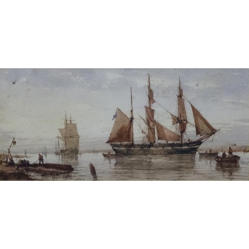 90 - Richard Henry Nibbs (1816-1893) Marine School, Watercolour, Shipping scene off Shoreham , figures an... 