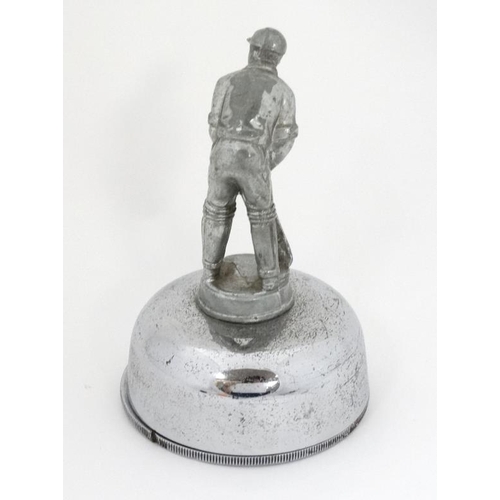 114 - Cricket Interest: A silver plated model of a cricketer ( batsman ) mounted on a chromium domed base,... 