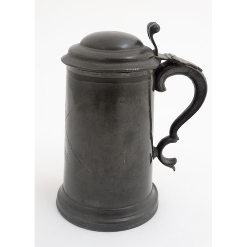 117 - Billiards / Snooker: an 1862 pewter 'Tappit hen' tankard with glass base by James Dixon & Sons , hav... 