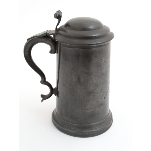 117 - Billiards / Snooker: an 1862 pewter 'Tappit hen' tankard with glass base by James Dixon & Sons , hav... 