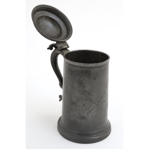 117 - Billiards / Snooker: an 1862 pewter 'Tappit hen' tankard with glass base by James Dixon & Sons , hav... 