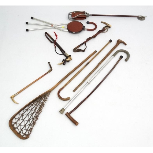 125 - A collection of sticks to include 3 antler handled riding sticks, including a c1900 example by Brigg... 