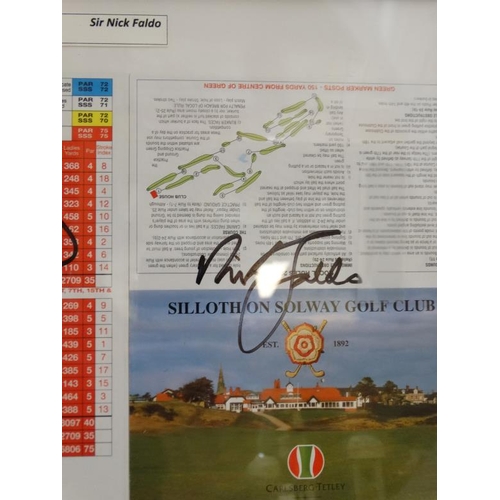 131 - Golf: Three signed Siloth Golf Club score cards, autographed by Sir Nick Faldo, Ian Woosnam OBE and ... 