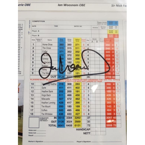 131 - Golf: Three signed Siloth Golf Club score cards, autographed by Sir Nick Faldo, Ian Woosnam OBE and ... 