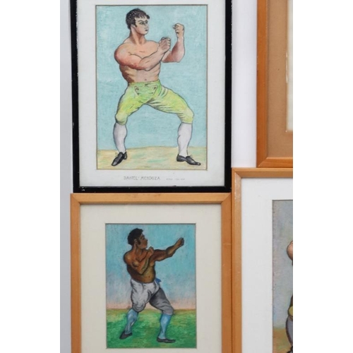 136 - Bare Knuckle Boxing : 8 hand drawn pugilist portraits Andrew McAllister  Tom Cribb (pastel , details... 