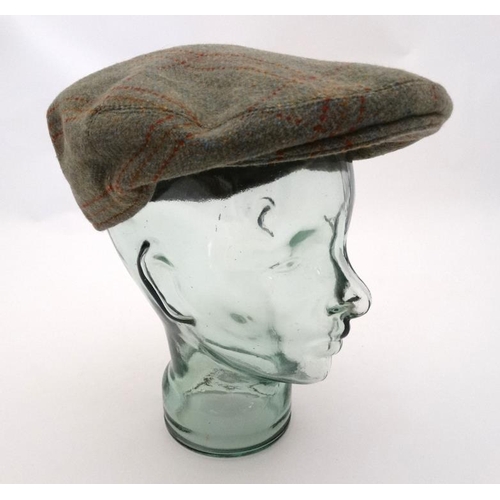 188 - Country clothing : A tweed flat cap by Marlin , green plaid overall with lean sky blue , rust and sc... 