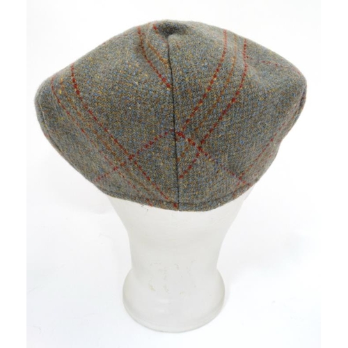 188 - Country clothing : A tweed flat cap by Marlin , green plaid overall with lean sky blue , rust and sc... 