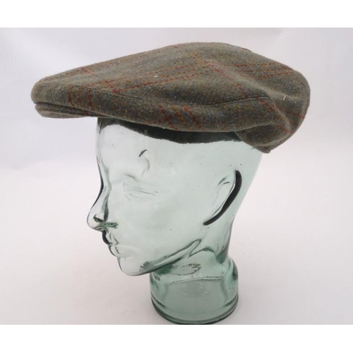 188 - Country clothing : A tweed flat cap by Marlin , green plaid overall with lean sky blue , rust and sc... 