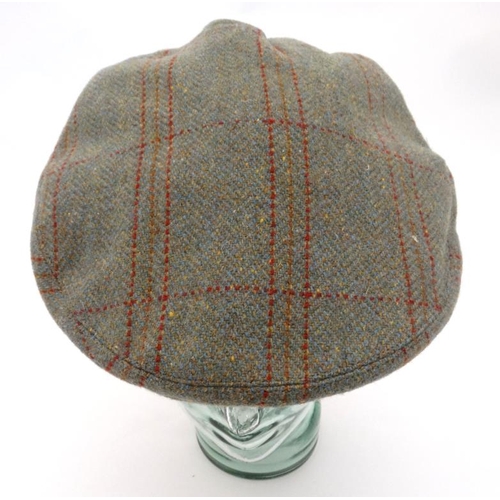 188 - Country clothing : A tweed flat cap by Marlin , green plaid overall with lean sky blue , rust and sc... 