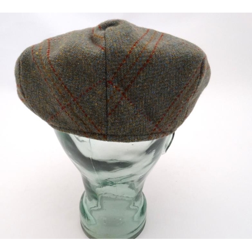 188 - Country clothing : A tweed flat cap by Marlin , green plaid overall with lean sky blue , rust and sc... 