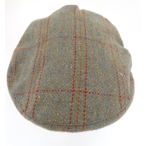 188 - Country clothing : A tweed flat cap by Marlin , green plaid overall with lean sky blue , rust and sc... 