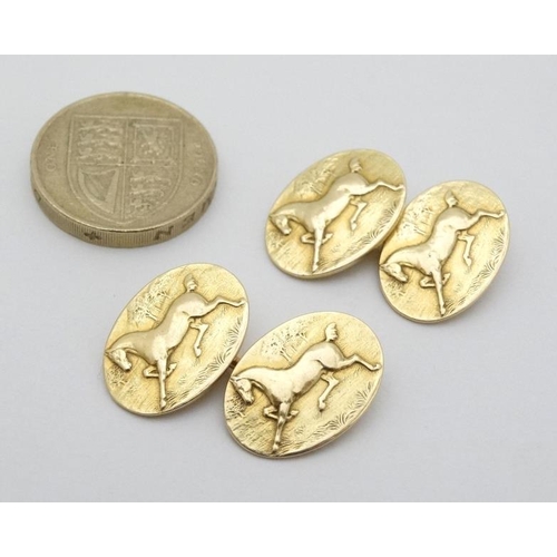 206 - Equine Interest : A pair of 14ct gold cufflink with horse decoration