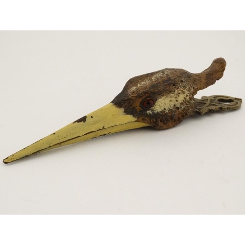 249 - A novelty desk top letter / pepper clip formed as the head of a game bird, with cold painted decorat... 