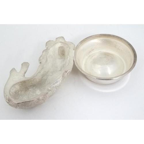 255 - A pair of novelty silver plate table salts formed as dogs laying before bowls. 21stC . Approx 5'' lo... 