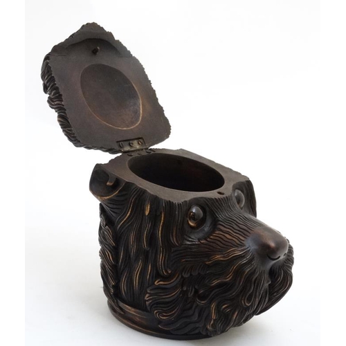 268 - Black Forest : a 20thC tobacco Jar in the form of a shaggy dog with glass eyes , 7 1/4'' high