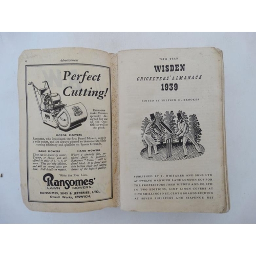 42 - Book: ''John Wisden's Cricketeers' Almanack 1939 '' 76th Edition , edited by Wilfrid H Brookes, with... 