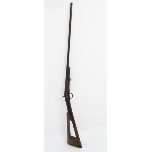 523 - Shotgun : A Belgian .410 folding single barrel Sidelever Hammergun , having a half - octagonal barre... 