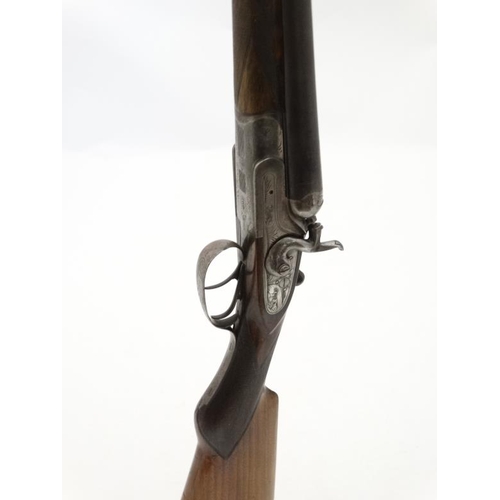 567 - Shotgun : A L'Abeille 16 Bore Side by Side Toplever Hammergun , having semi-pistol grip and raised c... 