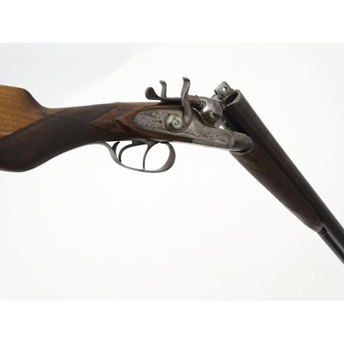 567 - Shotgun : A L'Abeille 16 Bore Side by Side Toplever Hammergun , having semi-pistol grip and raised c... 