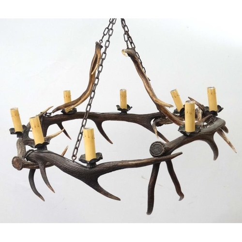 66 - Taxidermy : An impressive Red Deer antler pendant Chandelier , having four hanging sections ( 2 of w... 