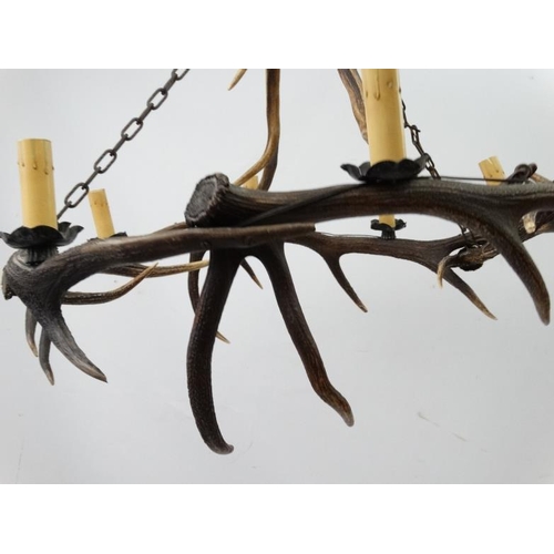 66 - Taxidermy : An impressive Red Deer antler pendant Chandelier , having four hanging sections ( 2 of w... 