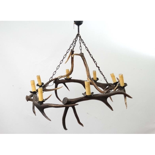 66 - Taxidermy : An impressive Red Deer antler pendant Chandelier , having four hanging sections ( 2 of w... 