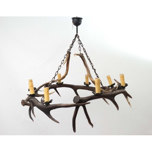 66 - Taxidermy : An impressive Red Deer antler pendant Chandelier , having four hanging sections ( 2 of w... 