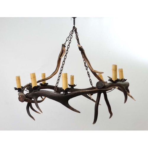 66 - Taxidermy : An impressive Red Deer antler pendant Chandelier , having four hanging sections ( 2 of w... 