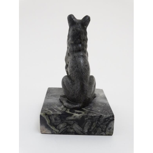 67 - Gun Dog : a bronzed sculpture of a Labrador Retriever stood on a rouge marble plinth together with a... 