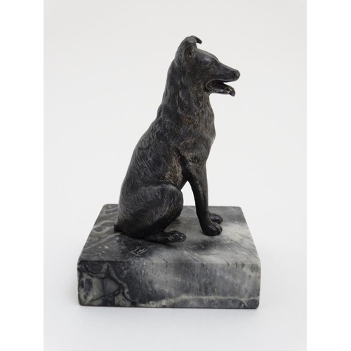 67 - Gun Dog : a bronzed sculpture of a Labrador Retriever stood on a rouge marble plinth together with a... 