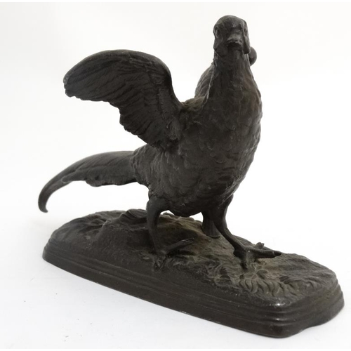 72 - A late 19 thC Spelter figure of a pheasant on an oblong base. 7 3/4'' long x 5 1/4'' high