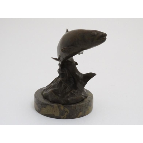 73 - Fly Fishing Bronze Sculpture :  Andre late XX Patinated bronze sculpture on polished circular marble... 