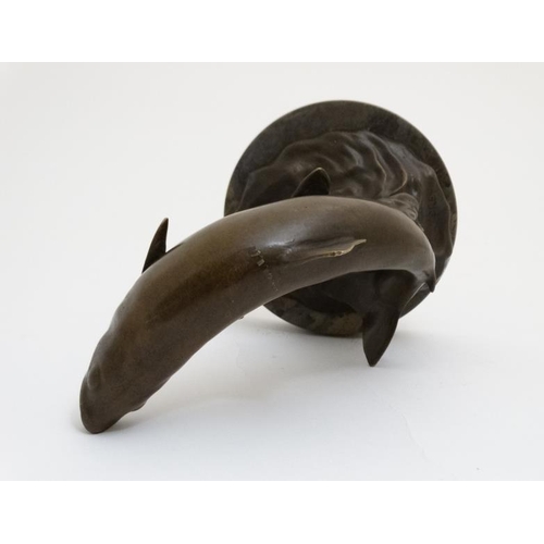 73 - Fly Fishing Bronze Sculpture :  Andre late XX Patinated bronze sculpture on polished circular marble... 