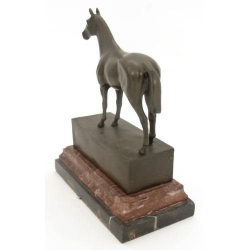 75 - Andre (late 20thC) Cast bronze equine sculpture, A horse on square socle stood on a two part stepped... 