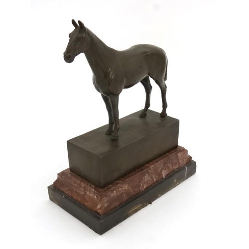 75 - Andre (late 20thC) Cast bronze equine sculpture, A horse on square socle stood on a two part stepped... 