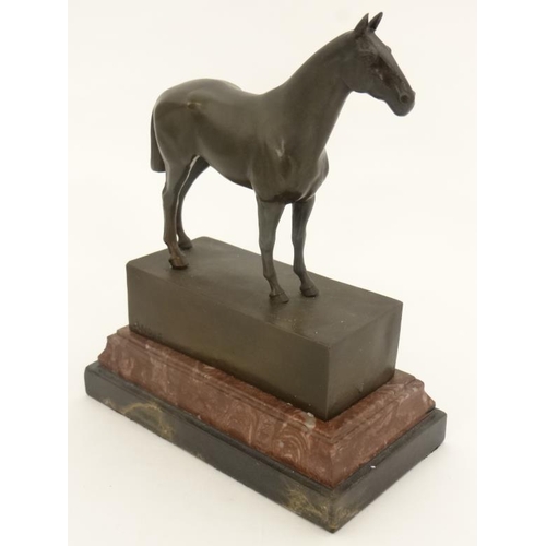 75 - Andre (late 20thC) Cast bronze equine sculpture, A horse on square socle stood on a two part stepped... 