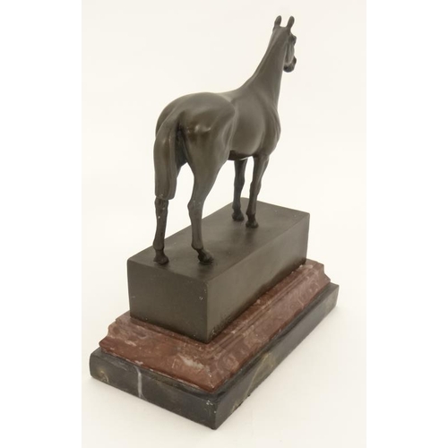 75 - Andre (late 20thC) Cast bronze equine sculpture, A horse on square socle stood on a two part stepped... 