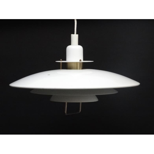 100 - Vintage Retro :   A Danish Pendant Rise and Fall ceiling light having white livery , measuring 18 ''... 