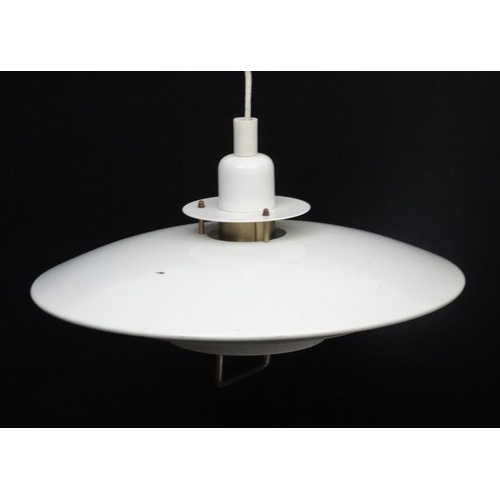 100 - Vintage Retro :   A Danish Pendant Rise and Fall ceiling light having white livery , measuring 18 ''... 