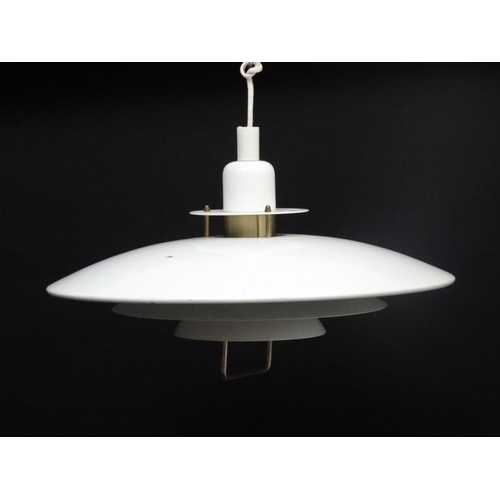 100 - Vintage Retro :   A Danish Pendant Rise and Fall ceiling light having white livery , measuring 18 ''... 