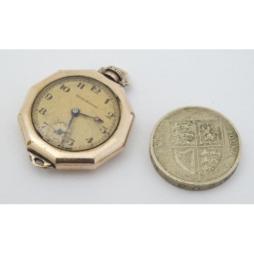 1009 - American early Wristwatch : a  ' Burlington Watch Co 'gold Front and Back octagonal fob watch conver... 