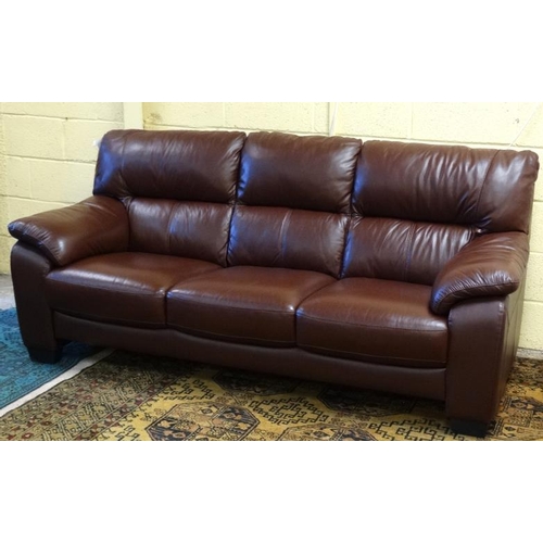 101 - Vintage Retro : a 21 st C Brown leather 3 seat sofa in the Danish style, used just 3 times! 80'' wid... 