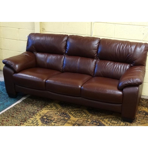 101 - Vintage Retro : a 21 st C Brown leather 3 seat sofa in the Danish style, used just 3 times! 80'' wid... 